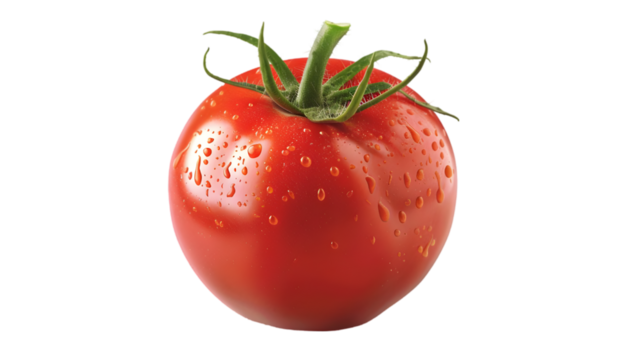  Ultra HD capture of a glossy, perfectly round red tomato, highlighting the reflective surface and vibrant color, transparent background, PNG Cutout