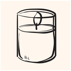 Burning aroma candle in a glass with illustration style doodle and line art