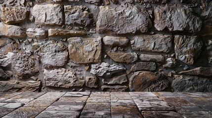 A display base with a background image of a stone wall.