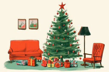 Christmas tree furniture cartoon.