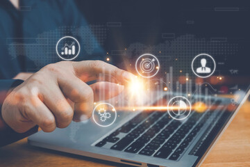 Digital marketing commerce online sale concept, Promotion of products or services through digital channels search engine, social media, email, website, Digital Marketing Strategies and Goals. SEO PPC