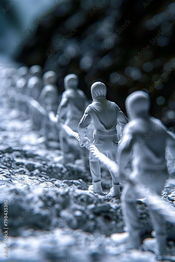 Canvas Prints engaging figures in futuristic monochrome landscape:a minimalist 3d render with cinematic prime effe