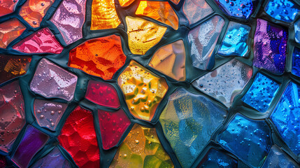 a colorful glass wall with many different colors