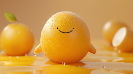 a yellow lemon with a smiley face