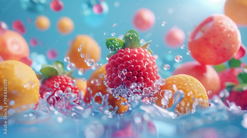 Wall mural a bunch of fruit floating in water