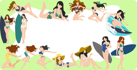 水着の女性のフレームイラスト