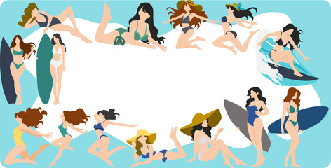 水着の女性のフレームイラスト