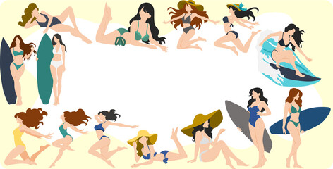 水着の女性のフレームイラスト