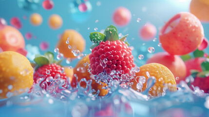 a bunch of fruit floating in water