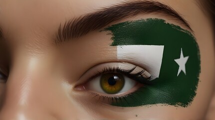 Pakistan flag painted on woman face isolated .Generative AI