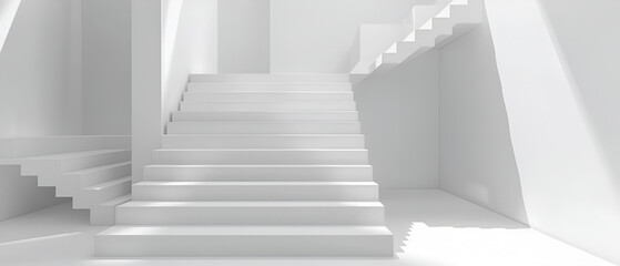 stairway to the light, Abstract digital geometric showroom and stage background, empty white stairs with shadow, top view. 3d rendering - Illustration