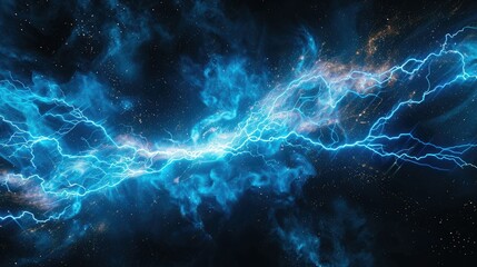 A blue and white space with a blue line of lightning
