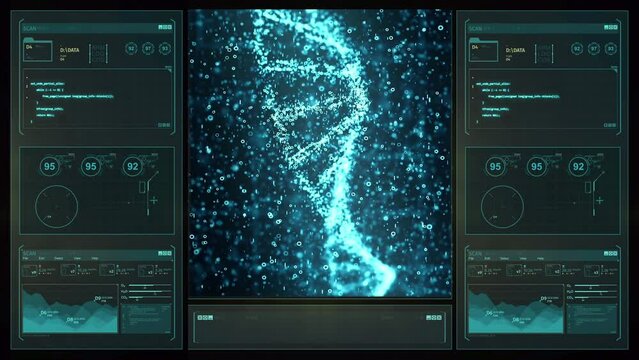 Futuristic DNA Helix Analysis Interface - Powered by Adobe
