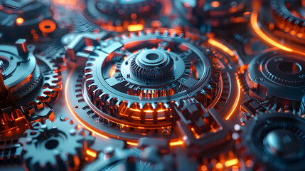 Intricate Mechanical Cogs and Gears in Futuristic Industrial Background