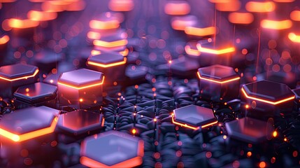 A close up of a purple background with many orange cubes