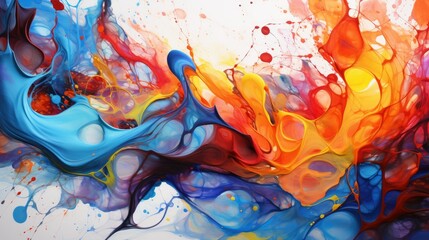 A painting of a colorful wave with blue, red, and yellow colors