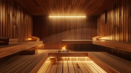 The soothing heat of the sauna helping to alleviate postworkout soreness and promoting a better nights sleep.. - obrazy, fototapety, plakaty