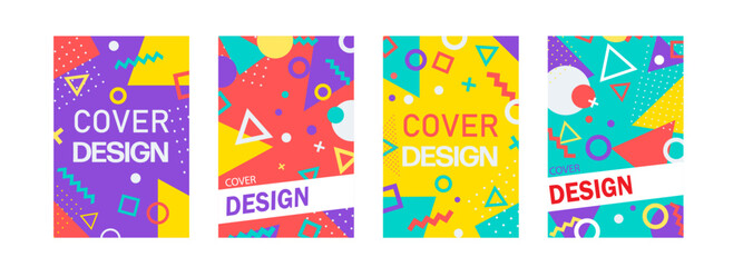Obraz na płótnie Canvas Cover design template with abstract geometric background. Memphis style covers. Poster, banner, brochure colorful templates.