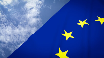 The Eu flag on sky Background 3d rendering.