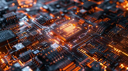 Obraz premium A computer chip with a lot of orange lights on it