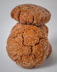 Warm Homemade Gingersnap Cookies gray background