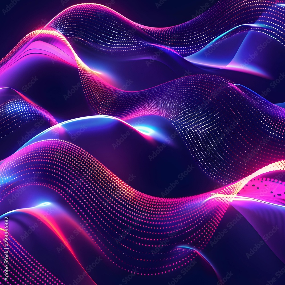 Poster Abstract digital art displaying waves of neon lights with a futuristic and dynamic feel, ideal for tech and modern designs.