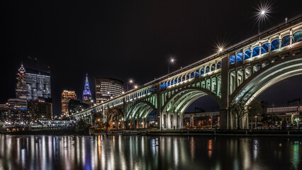 Fototapeta na wymiar Skyline of Cleveland (OH) USA at night
