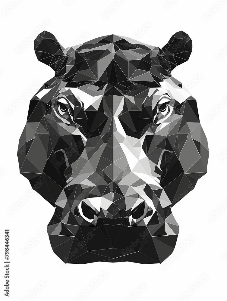 Sticker a black and white geometric pattern of a hippo head on a white background