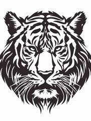 Fototapeta premium A Black and White Geometric Pattern of a Tiger Head on a White Background