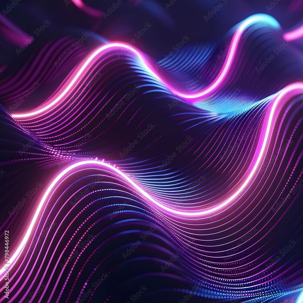 Aufkleber A mesmerizing abstract image with glowing neon lines undulating in a fluid pattern, exuding a sense of digital movement and energy.