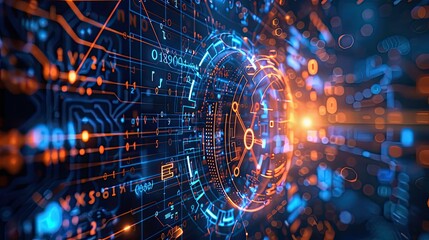 Obraz premium A computer screen with a blue and orange background