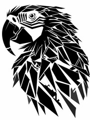 A Black and White Geometric Pattern of a Macaw Head on a White Background