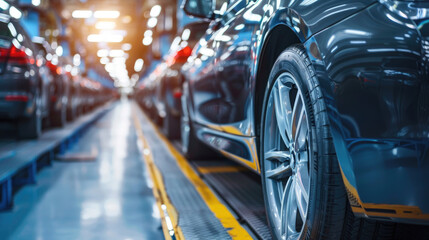 Mass Production Process, Assembly Line of Contemporary Cars in Factory