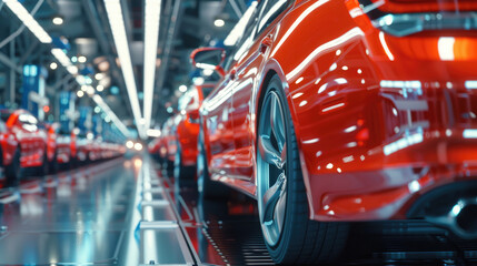 Mass Production Process, Assembly Line of Contemporary Cars in Factory