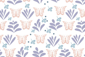 Seamless pattern of exotic colourful buterfly and  leaves print design