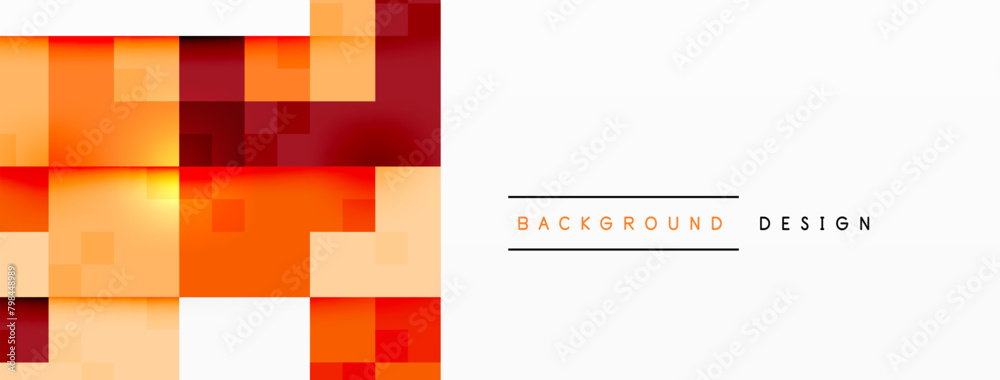 Poster a banner with orange and red squares on a white background . high quality