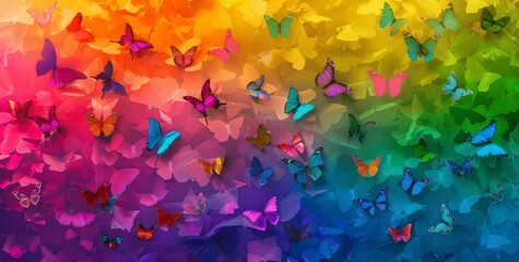 Obraz na płótnie Canvas Colorful background with colorful butterflies in various colors