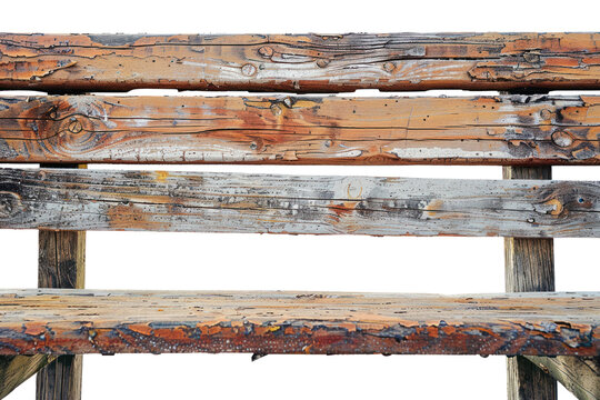 A reclaimed wood dining table with a smooth, polished surface, highlighting the warm tones and character of the repurposed wood, isolated on a white background