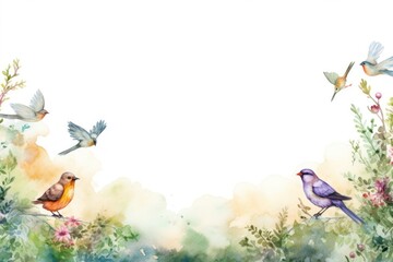 Painting birds border outdoors animal nature. © Rawpixel.com