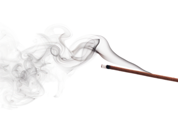 A soft plume of white smoke rising lazily from a smoldering incense stick, Isolated on white background