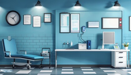 The image shows a modern and clean doctor's office