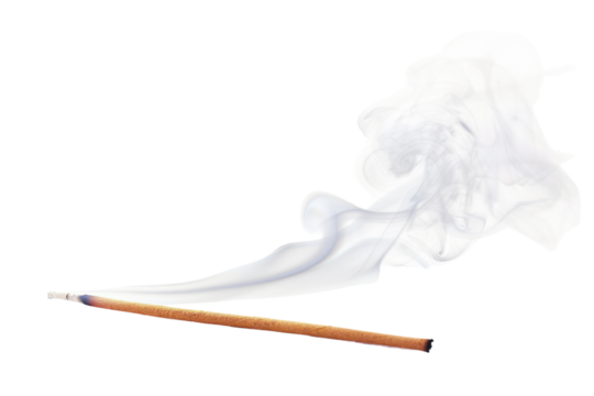 A soft plume of white smoke rising lazily from a smoldering incense stick, Isolated on white background