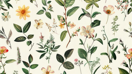 Seamless Pattern with Botanical Illustrations