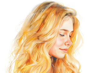 A Van Gogh-inspired portrait of a blonde woman with swirling brushstrokes, her hair ablaze with vibrant hues. ,Isolated on white background