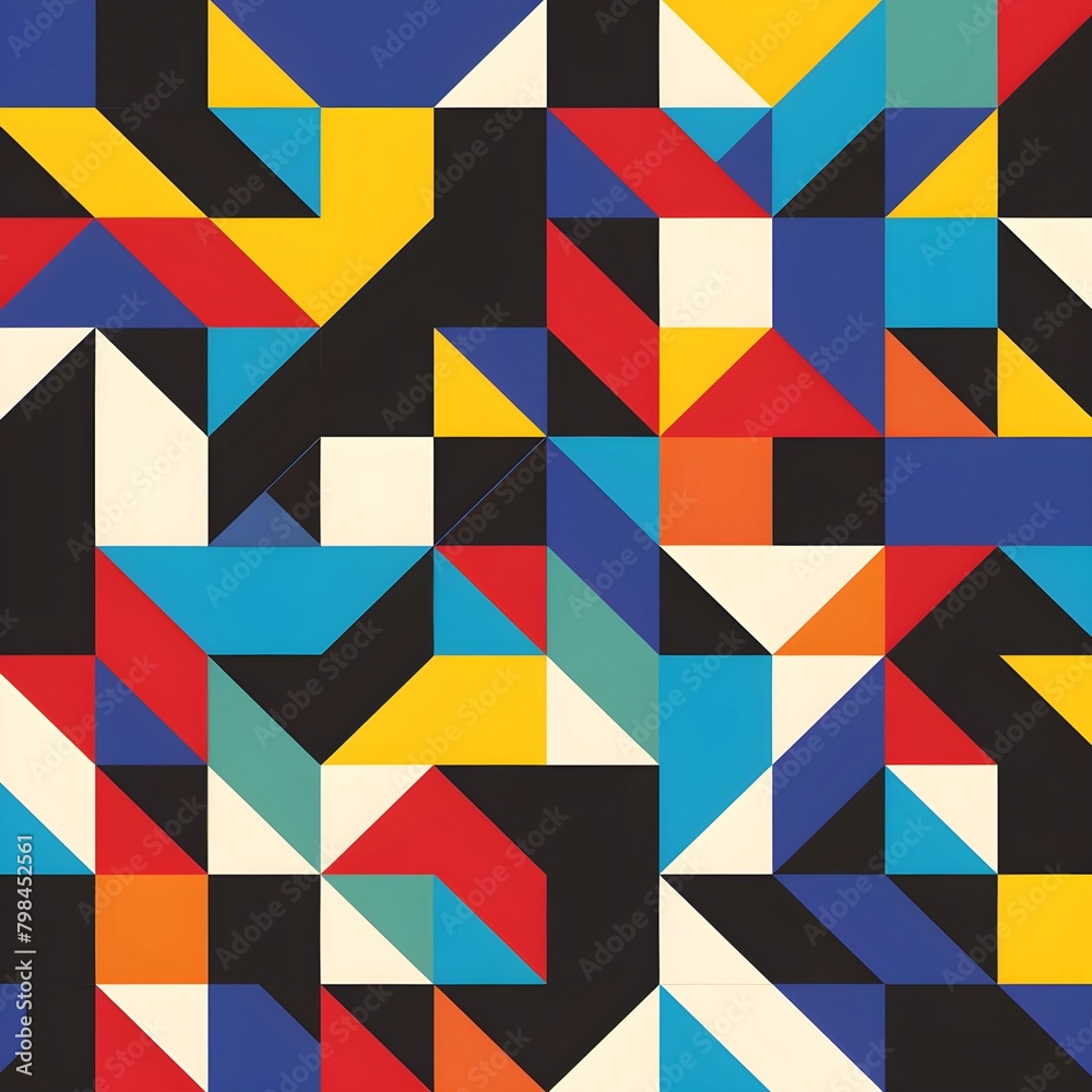 Poster A vibrant geometric pattern featuring a bold and colorful design of interlocking shapes, ideal for modern artistic expression.