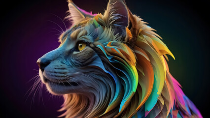 portrait of a tiger Neon Mainecoon Tiger Rainbow Fractal in 3D Vector 