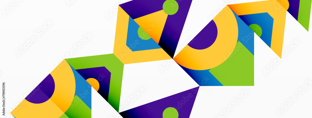 Aufkleber A vibrant geometric pattern featuring rectangles, triangles, and bold colors like electric blue and magenta, creating a stunning visual arts painting with a modern graphic design style