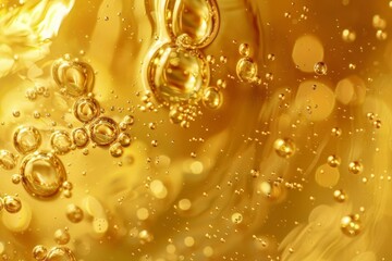 sizzling air bubbles in golden cooking oil abstract food background dynamic liquid texture photo - obrazy, fototapety, plakaty