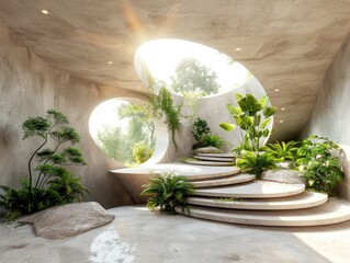 Circular arches and stairs, interior design