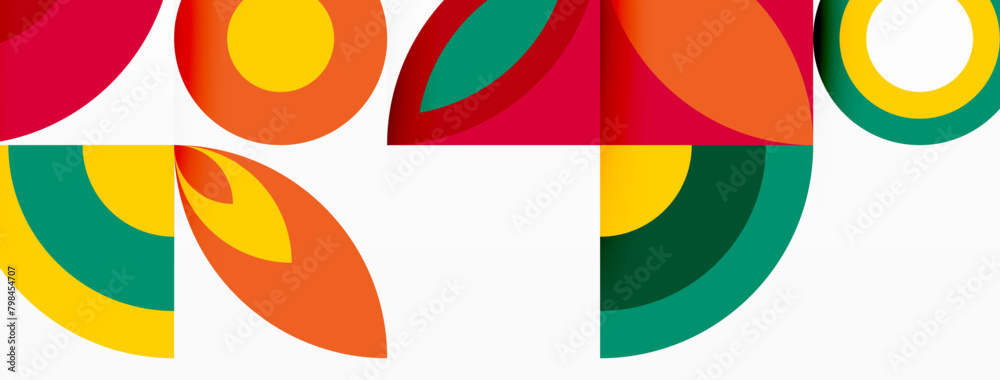Aufkleber a vibrant geometric pattern featuring circles, triangles, and rectangles in various tints and shades